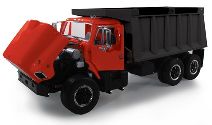 International S-Series dump truck-Red cab/black box
