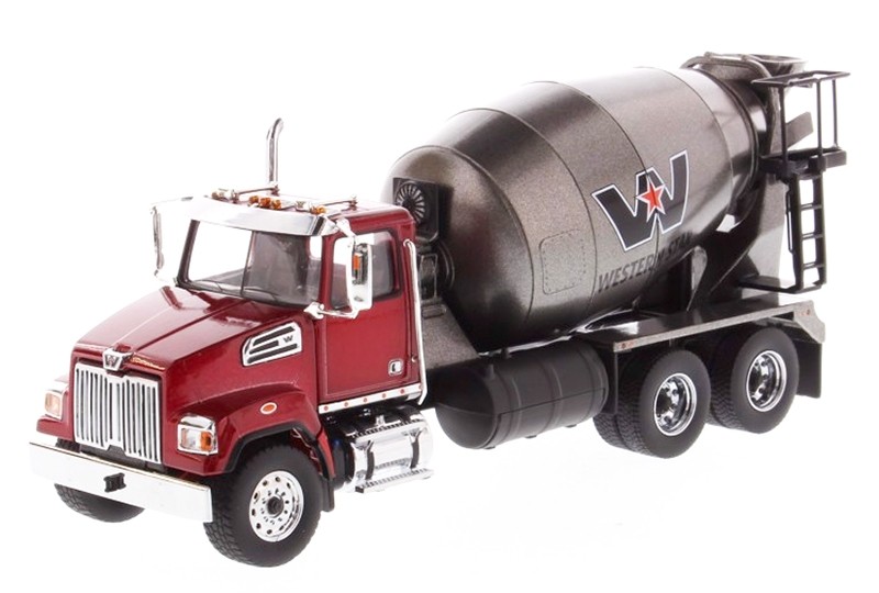 Western Star 4700 SF Concrete Mixer Truck in Red with Gun Metal Grey Drum