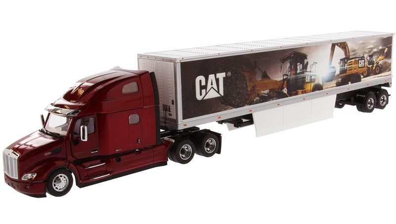 Peterbilt 579 Sleeper Cab in Red with Caterpillar Mural Dry Van Trailer - Transport Series