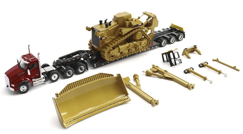 Kenworth T880 Cab Tandem and Trail King TK120 Lowboy with Caterpillar D11R Dozer Components Load - Transport Series