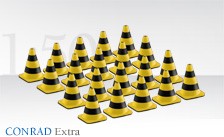 Black and yellow traffic cones