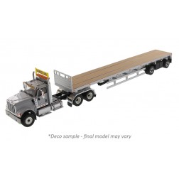 International HX520 Tandem Day Cab in Light Grey with 53' Flatbed Trailer in Silver