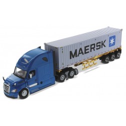 Freightliner New Cascadia with Sleeper in Blue and Skeletal Trailer with MAERSK 40' Shipping Container