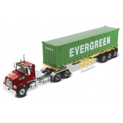 Western Star 4700 Day Cab in Metallic Red with Yellow Skeletal Trailer and 40' EverGreen Shipping Container