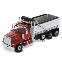 Western Star 4900 SF Dump Truck with Red Cab and Matte Silver Dump Body