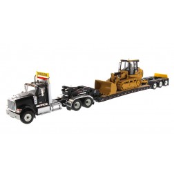 International HX520 Tandem Day Cab Tractor with XL 120 Lowboy Trailer in Black and Cat 963K Track Loader