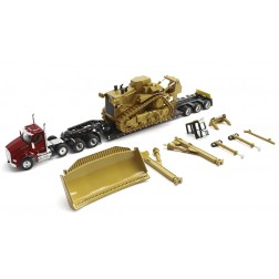 Kenworth T880 Cab Tandem and Trail King TK120 Lowboy with Caterpillar D11R Dozer Components Load - Transport Series