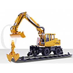 Atlas 1604 wheeled excavator with clam shell, ditching bucket and rail mounted wheels