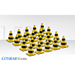 Black and yellow traffic cones